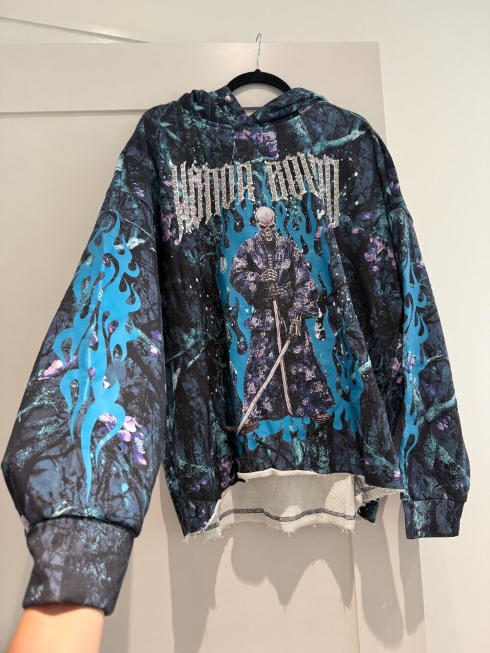 Verselli Cherry Blossom Camo "Honor Bound" Hoodie XL Floral Rhinestone Samurai